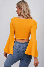 Load image into Gallery viewer, Tie Front Flare Sleeve Cropped Top