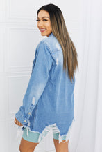 Load image into Gallery viewer, American Bazi Full Size Distressed Raw Hem Denim Jacket