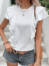 Load image into Gallery viewer, Eyelet Butterfly Sleeve Round Neck Blouse