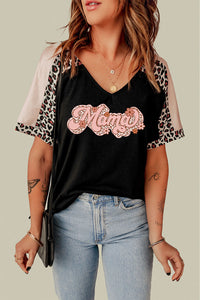 MAMA Graphic Leopard V-Neck Tee Shirt