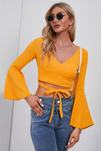 Load image into Gallery viewer, Tie Front Flare Sleeve Cropped Top