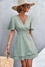 Load image into Gallery viewer, Printed Smocked Waist Layered Surplice Dress