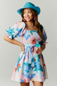 Abstract Floral Print Mini Dress