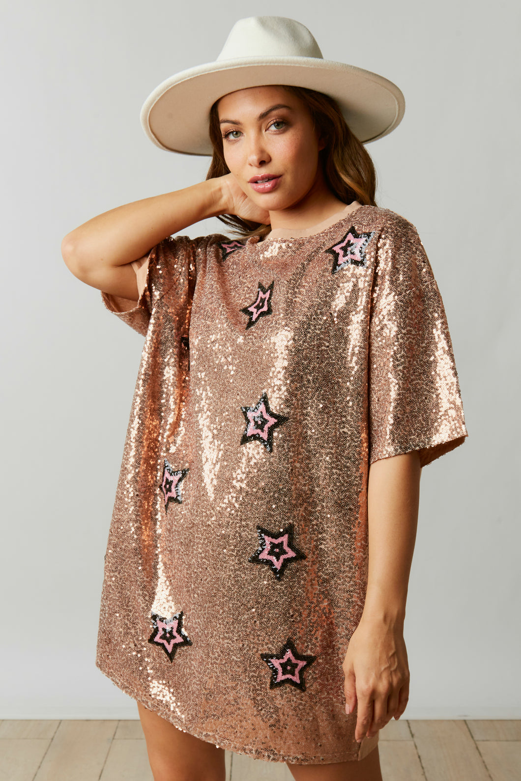 Starry Sequin Mini Shirt Dress